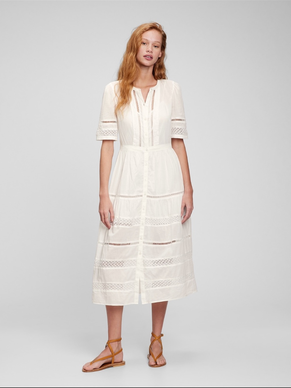 GAP White Eyelet Lace Button Front
Midi Dress Size M